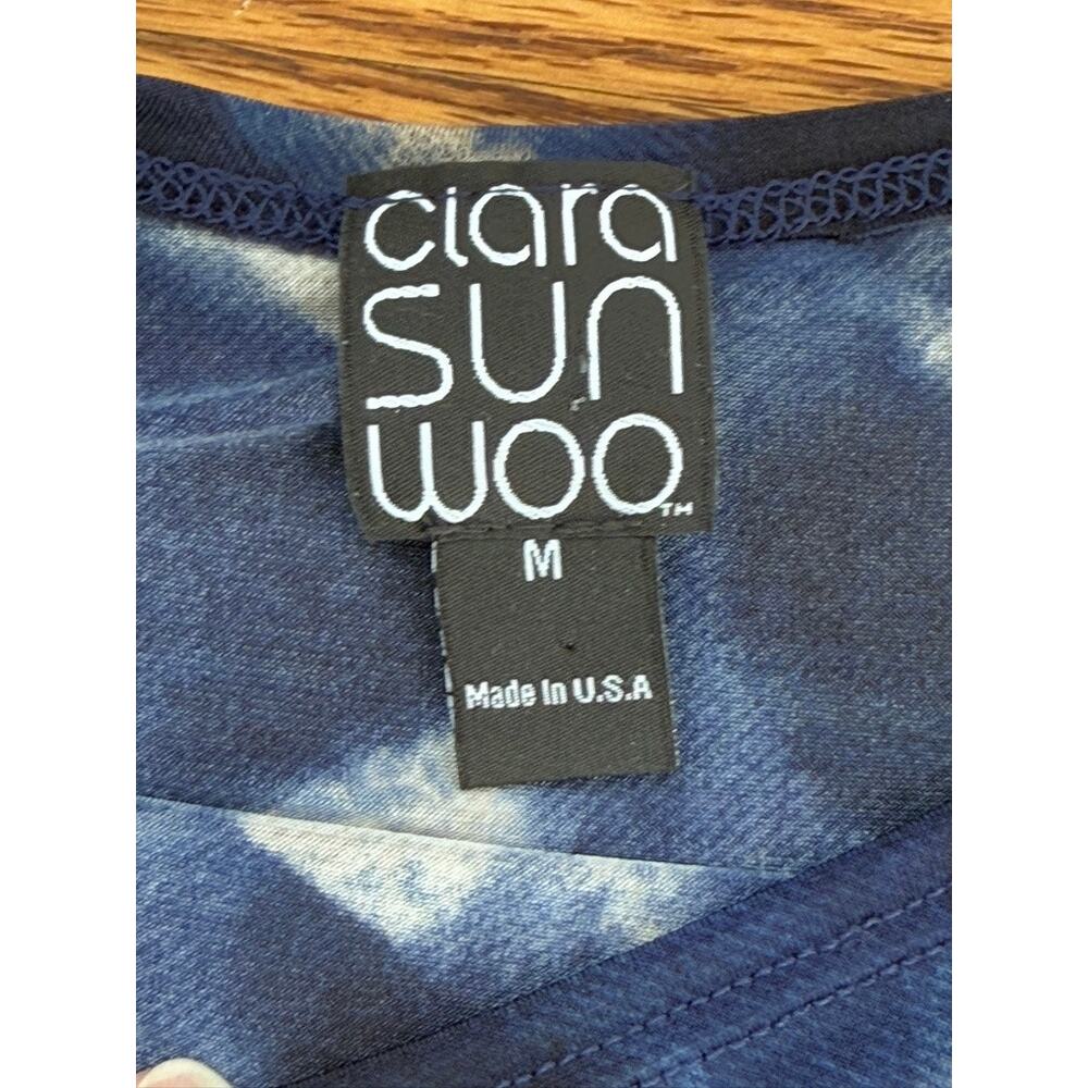 Clara Sun Woo Ikat Pattern Boat Neck 3/4 Sleeve Stretch Lagenlook Tunic Top Sz M - Picture 4 of 5